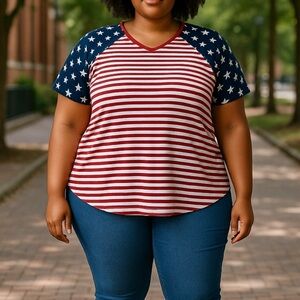 US Flag tshirt womens 4XL plus size stars stripes patriotic lo